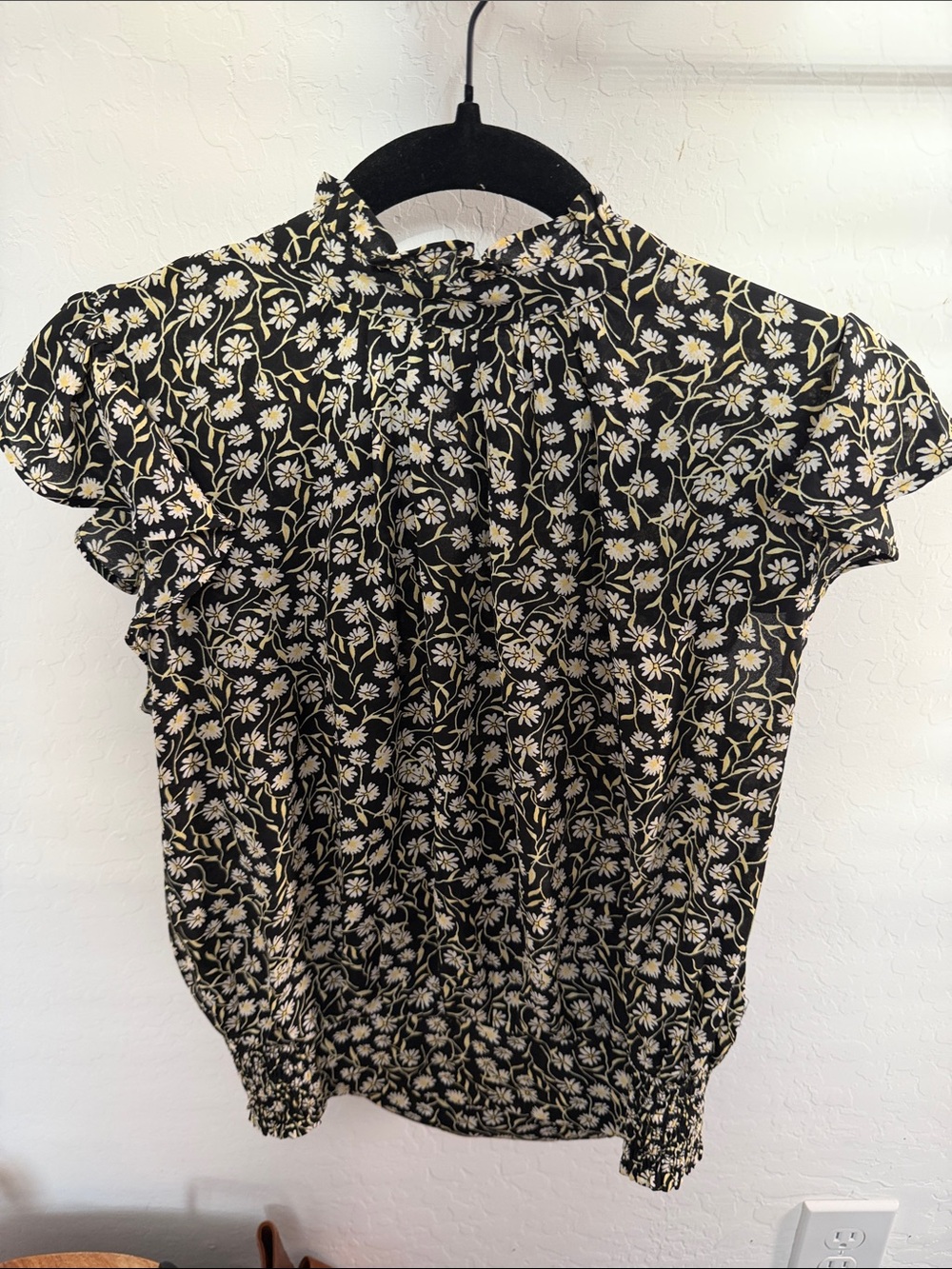 LOFT Black Blouse with Cream Daisy Print